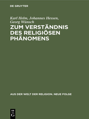 cover image of Zum Verständnis des religiösen Phänomens